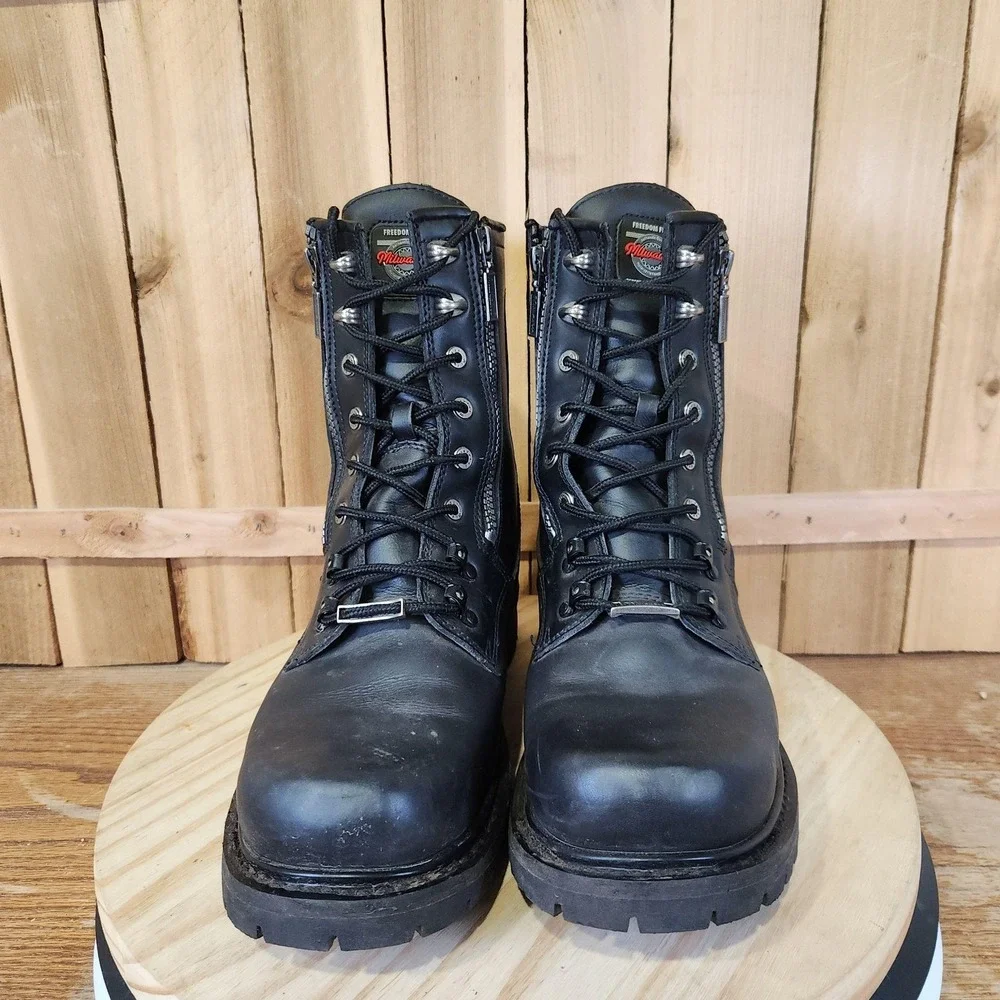 Milwaukee Motorcycle Trooper Boots Mens 12EE Black Leather Biker Side Zip
